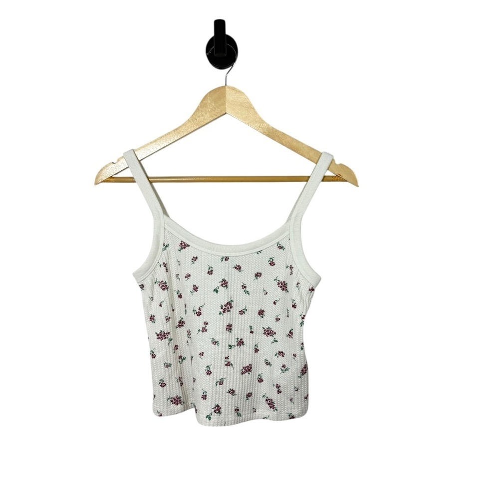 Old Navy Women’s Classic Brushed Waffle Knit Tank White Floral Size MP